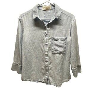 Cloth & Stone Anthropologie Chambray Shirt Women's Small Blue Denim Pleated Back